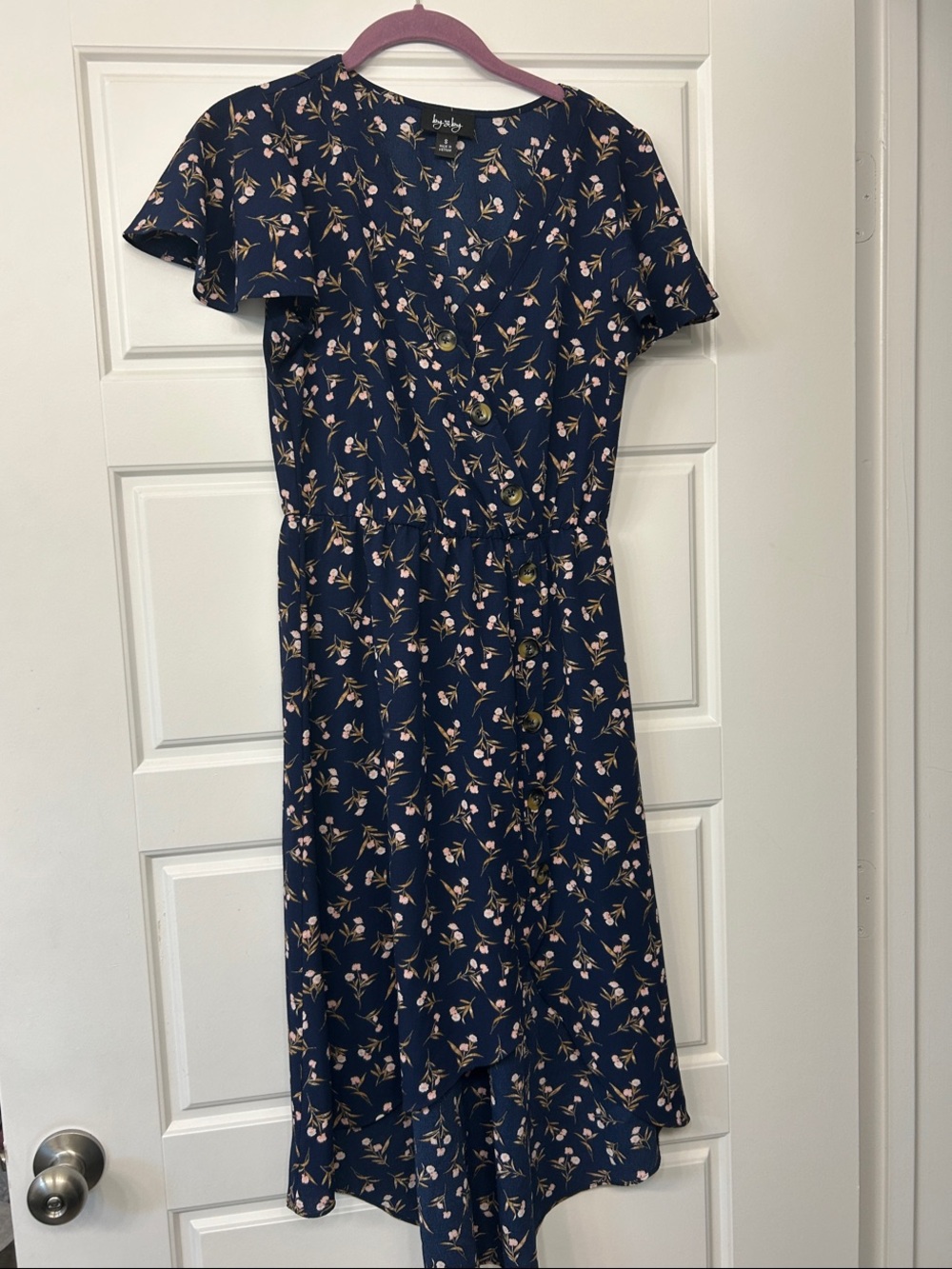 by & by Navy Floral Button-Front Midi Dress